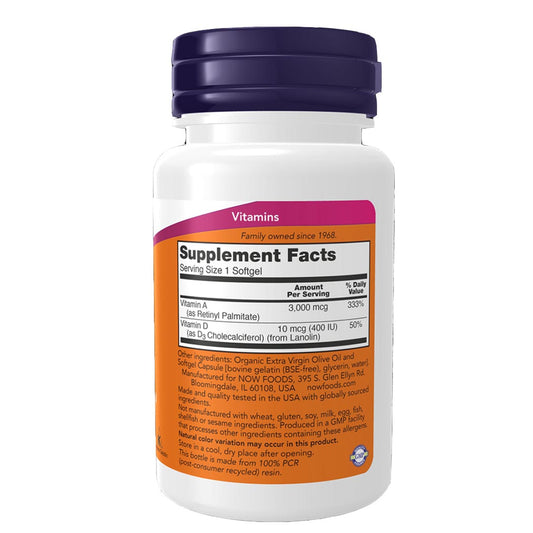 NOW Vitamin A & D 10000/400 IU, 100 Ct