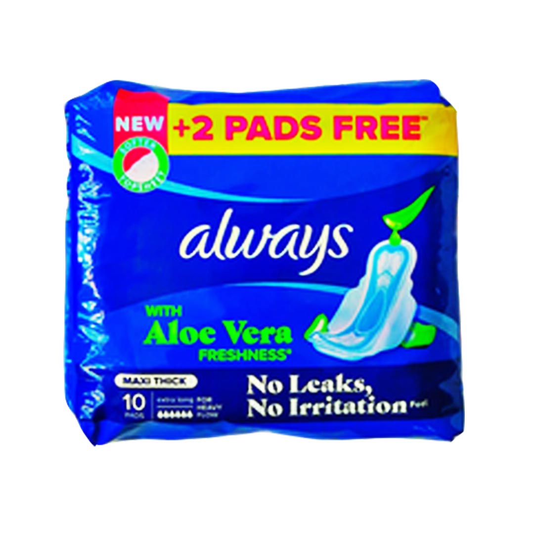 Always Maxi Thick with Aloe Vera Freshness (Extra Long) Sanitary Pads, 10 Ct