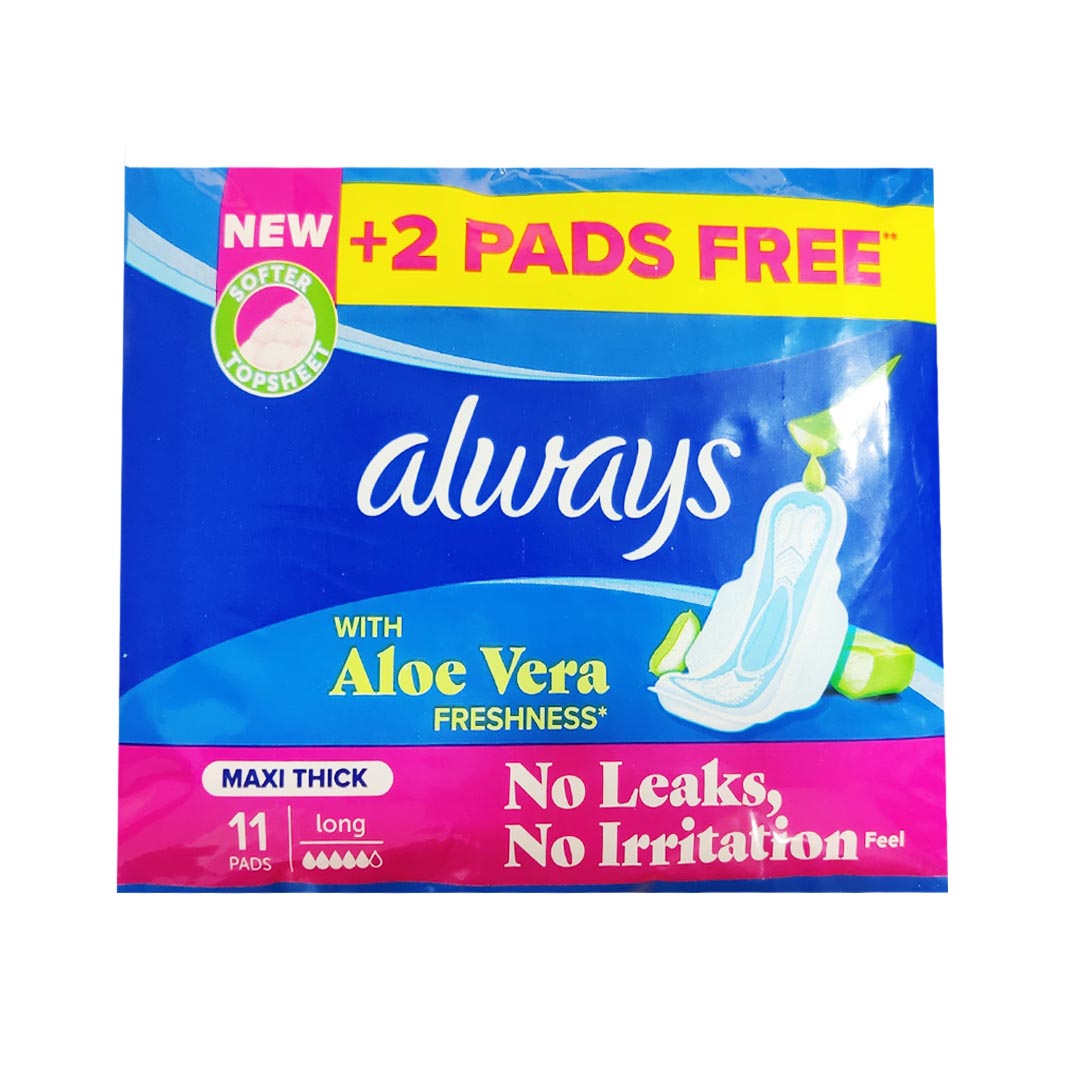 Always Maxi Thick with Aloe Vera Freshness (Long) Sanitary Pads, 11 Ct