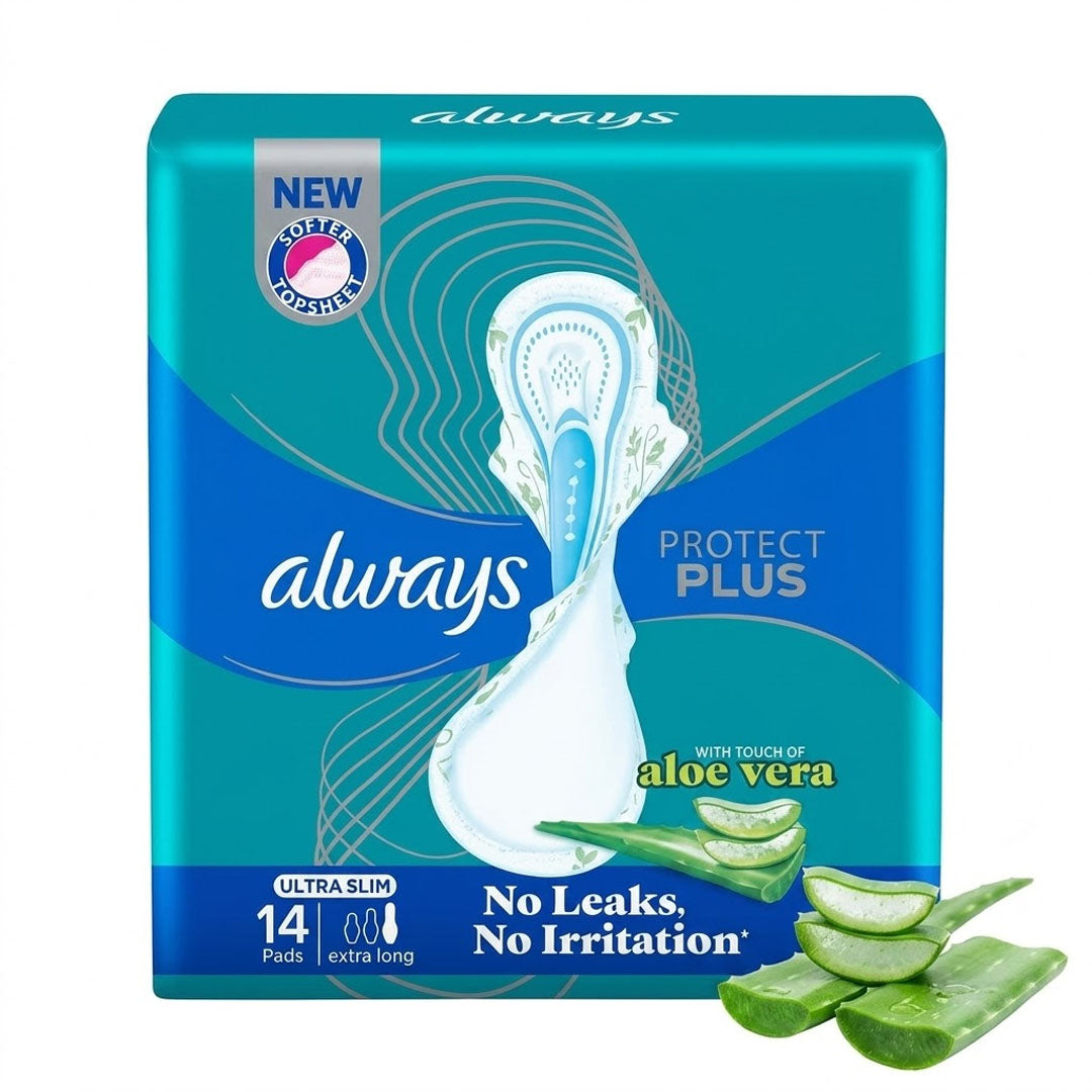 Always Protect Plus With Touch of Aloe Vera (Ultra Slim) Extra Long Sanitary Pads, 14 Ct