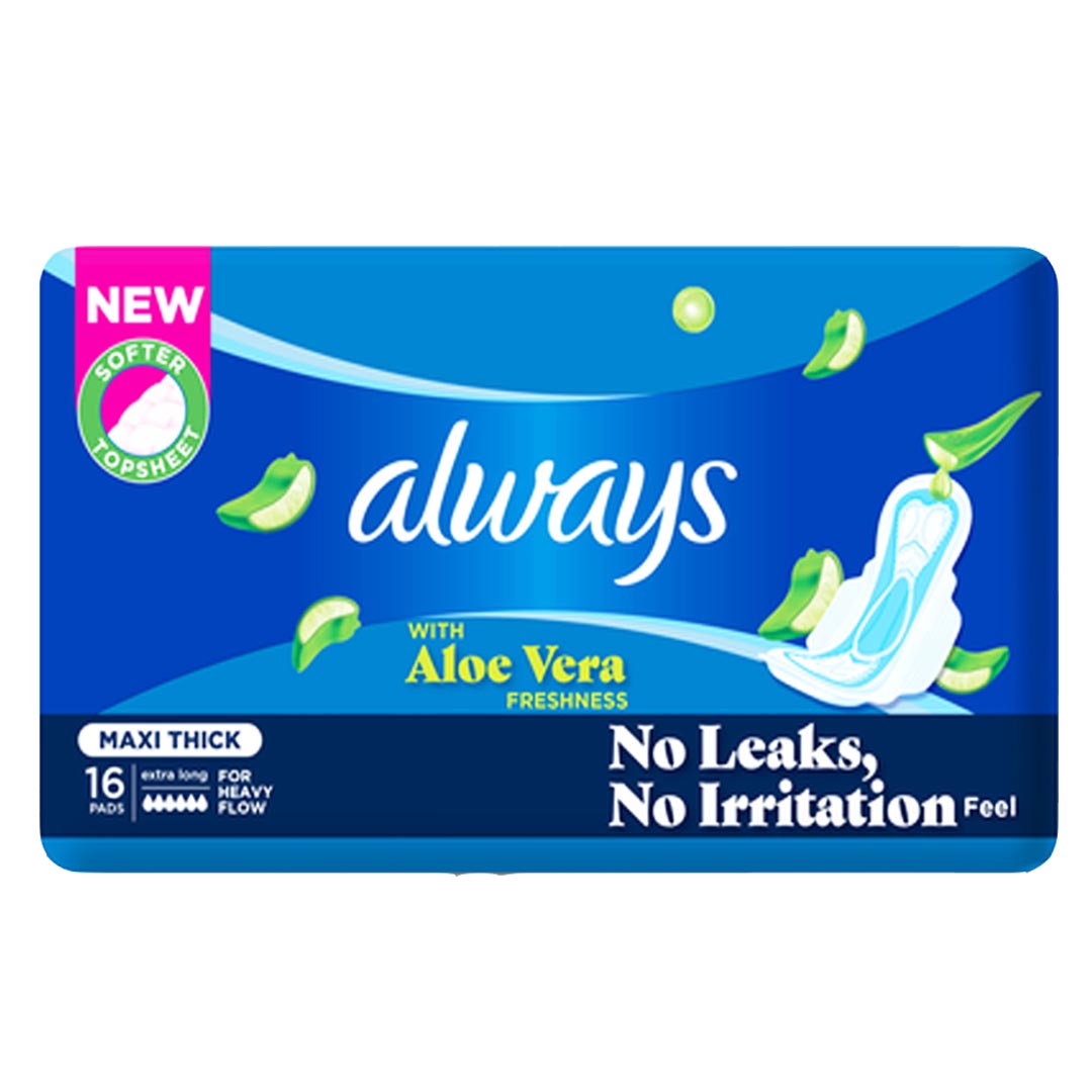 Always Maxi Thick with Aloe Vera Freshness (Extra Long) Sanitary Pads, 16 Ct