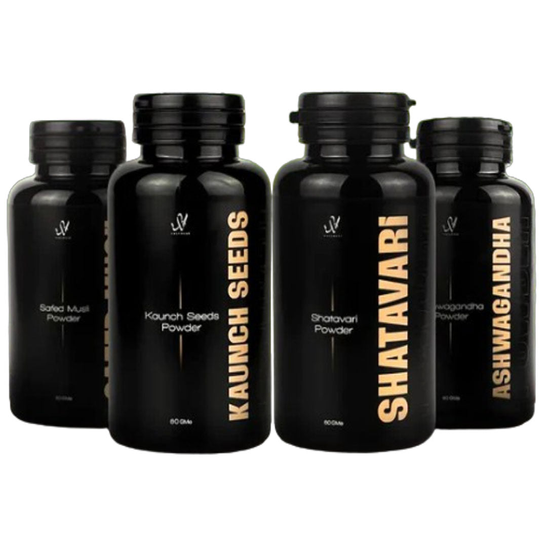 Ashwagandha 70g, White Musli 60g, Shatavari 60g And Kaunch Seeds Powder 70g - Saughaat
