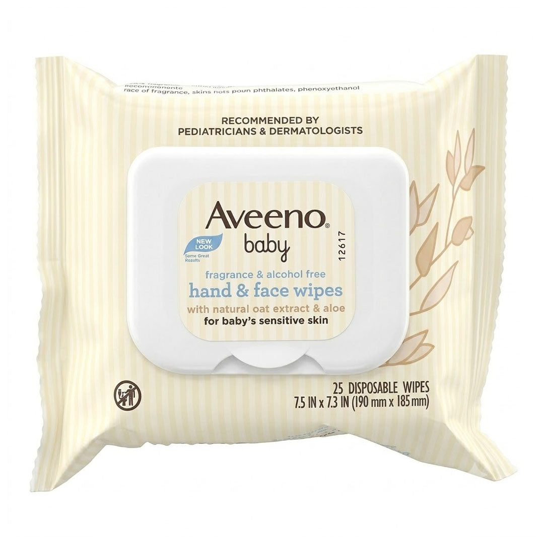 Aveeno Baby Fragrance & Alcohol Free Hand & Face Wipes, 25 Ct