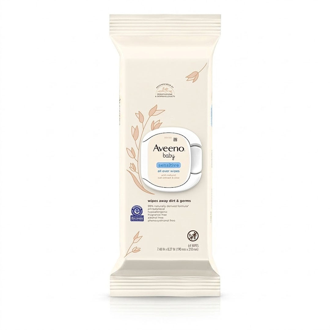 Aveeno Baby Sensitive All Over Wipes, 64 Ct