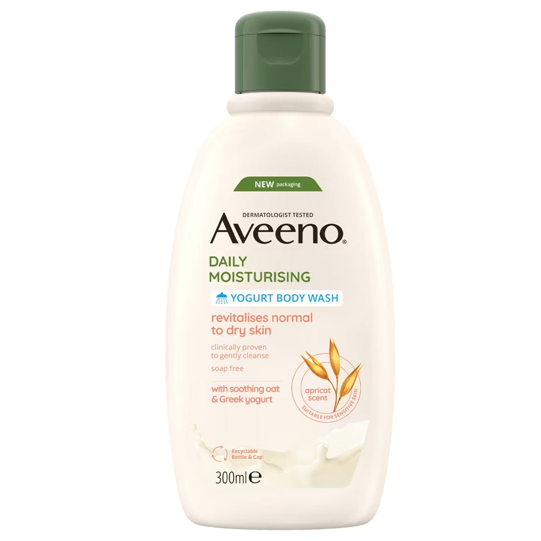 Aveeno Daily Moisturising Yogurt Body Wash With Soothing Oat & Apricot Scent, 300 ml