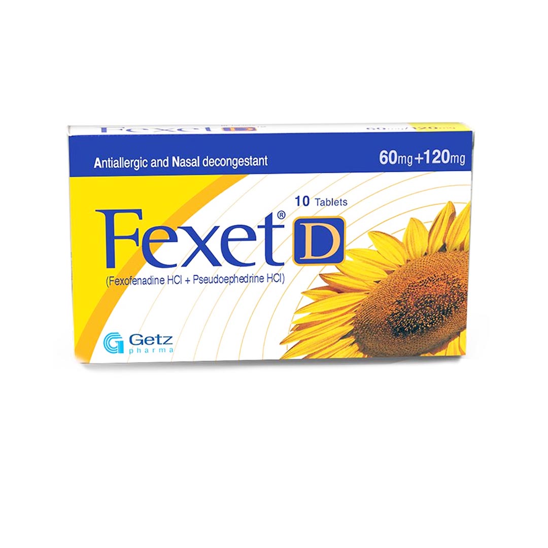 Fexet-D (Fexofenadine/Pseudoephedrine) 60/120mg, 10 Ct - Getz Pharma