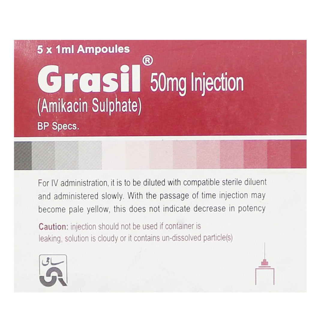 Grasil (Amikacin Sulphate) 50mg Injection, 5 Ct - Sami Pharma