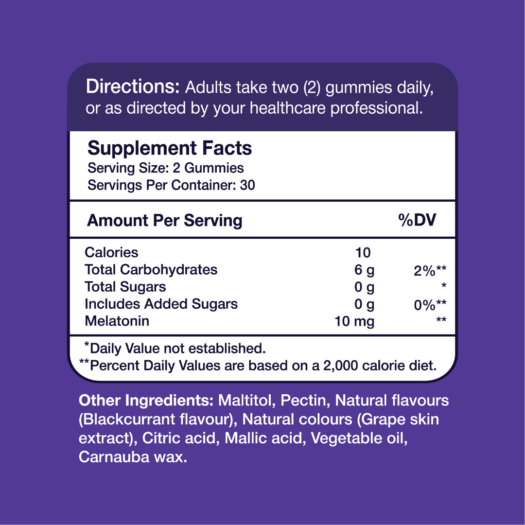 Gumvits Melatonin 10mg Gummies Supplement Facts