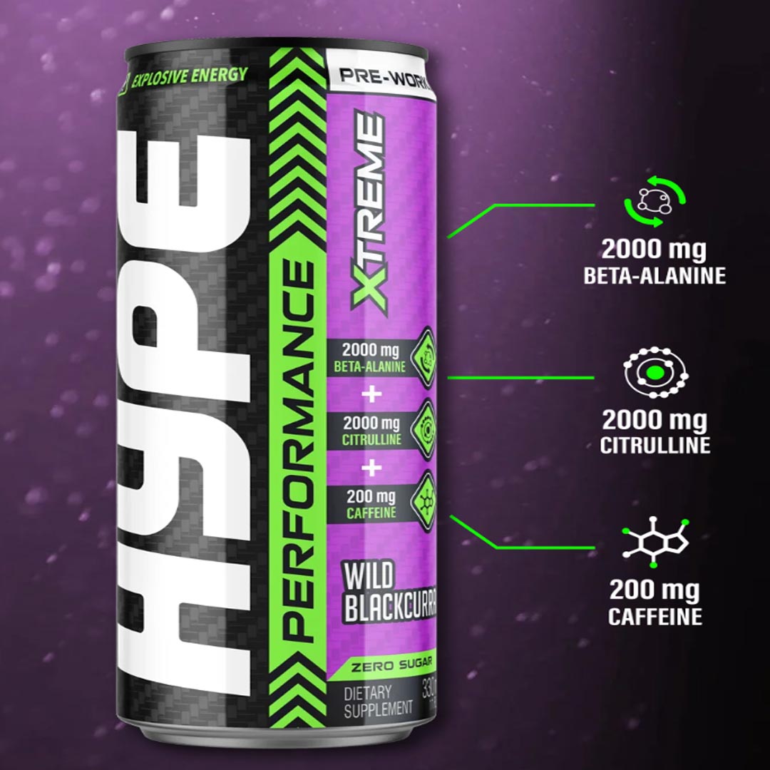 Hype Xtreme Pre-workout Energy Drink (Wild Blackcurrant), 330ml