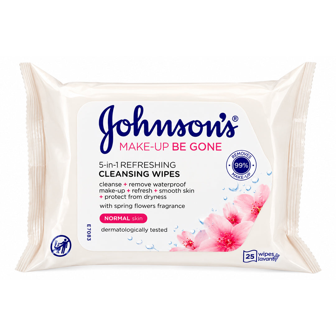 Johnson's Make-Up Be Gone 5-in-1 Refreshing Cleansing Wipes, 25 Ct