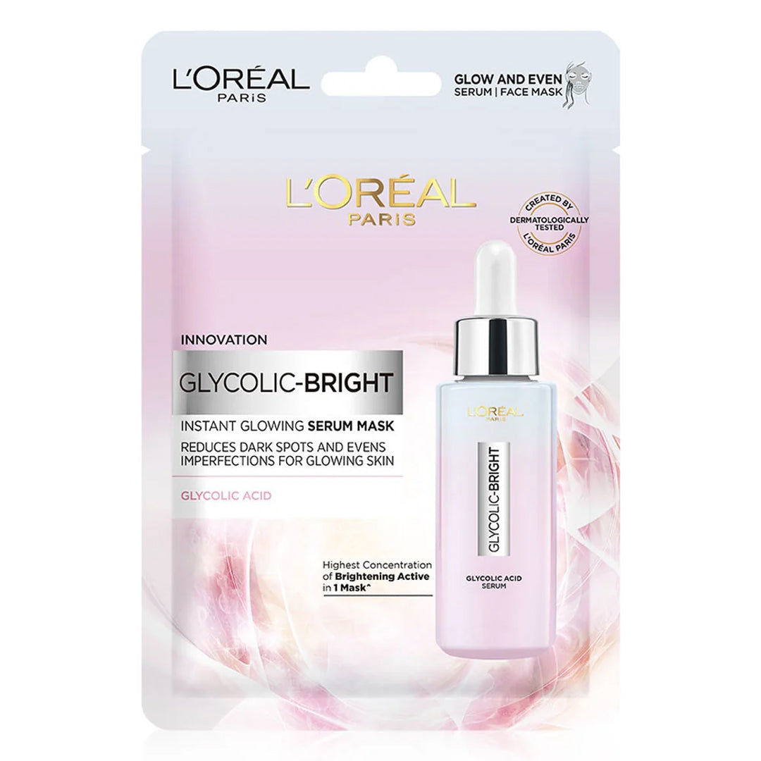 L'Oreal Paris Glycolic-Bright Instant Glowing Serum Mask Sheet, 1 Ct