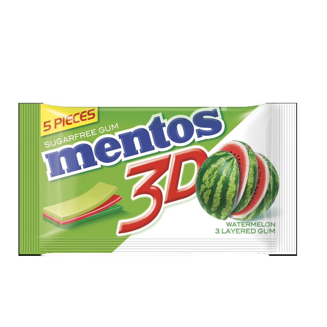 Mentos 3D Sugar Free Watermelon Gum, 5 Ct