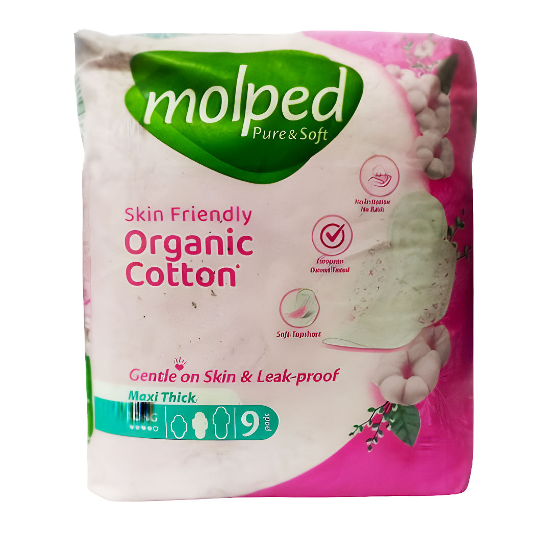 Molped Pure & Soft Organic Cotton Maxi Thick (Long), 9 Ct