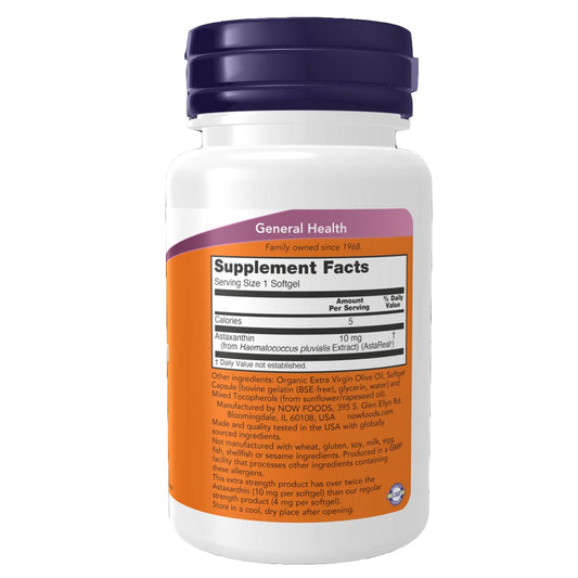 NOW Astaxanthin Extra Strength 10mg Supplement Facts