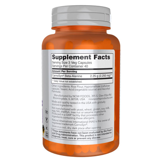 NOW Beta-Alanine 750mg Supplement Facts