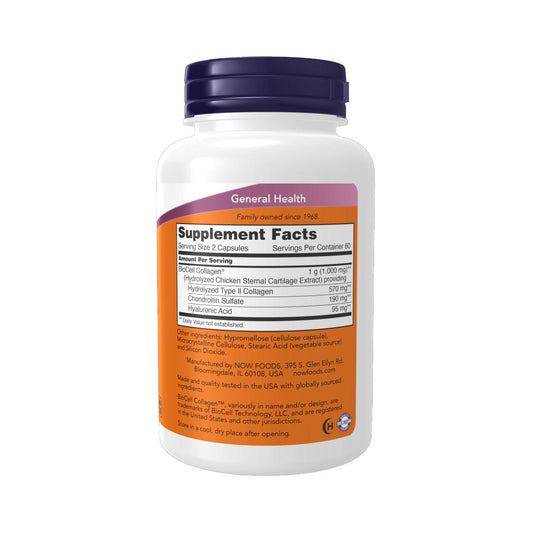NOW Biocell Collagen Hydrolyzed Type II Capsule Supplement Facts