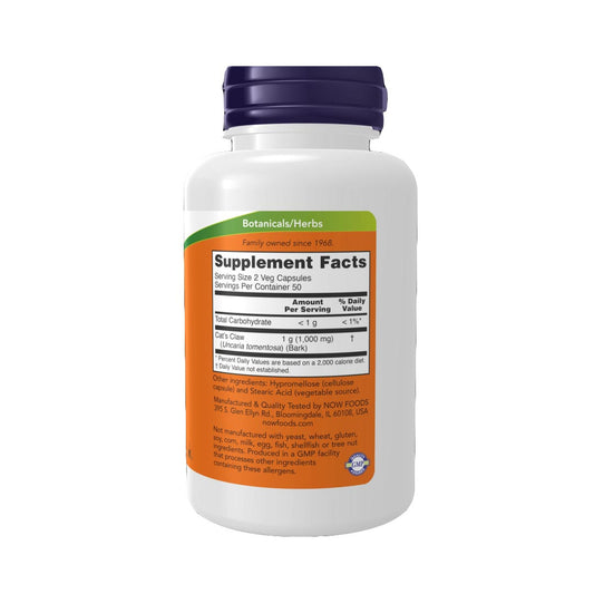 NOW Cat's Claw 500mg Supplement Facts