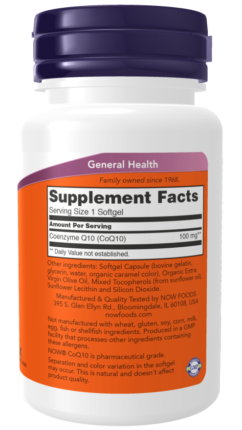 NOW CoQ10 100mg, 50 Ct Supplement Facts - My Vitamin Store