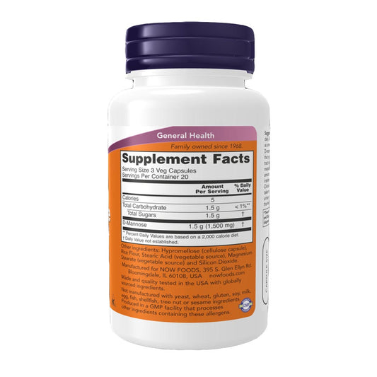 NOW D-Mannose 500mg Supplement Facts