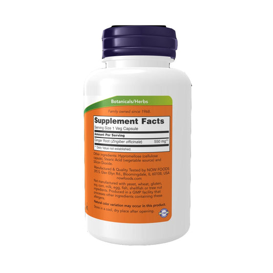 NOW Ginger Root 550mg Supplement Facts