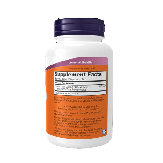 NOW Grape Seed Extract Maximum Strength 500mg Supplement Facts