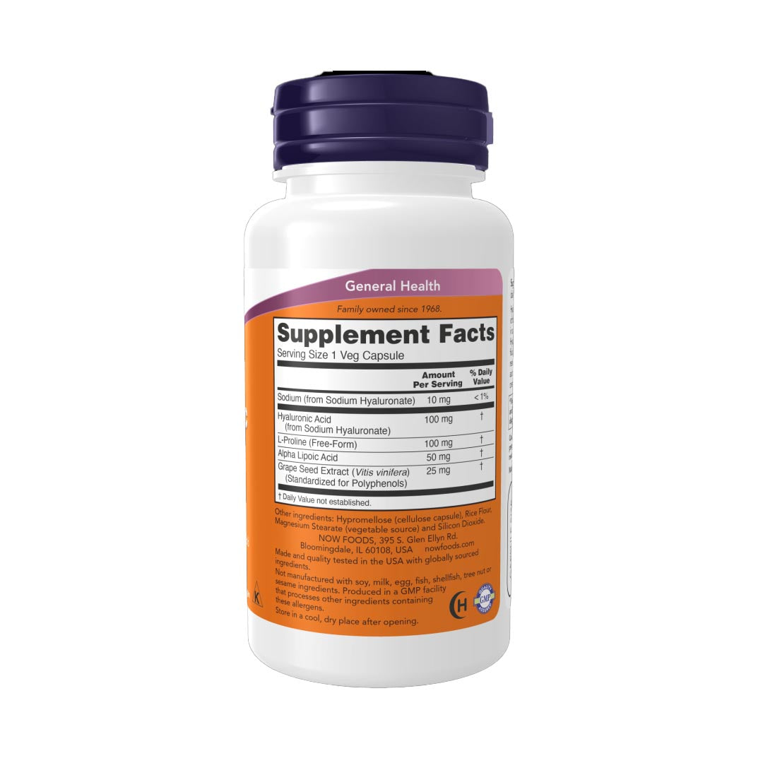 NOW Hyaluronic Acid 100mg Supplement Facts