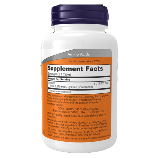 NOW L-Lysine 1000mg Supplement Facts