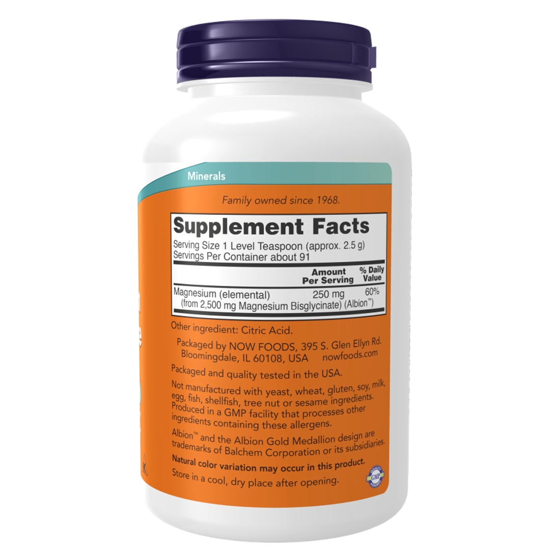 NOW Magnesium Bisglycinate Powder Supplement Facts