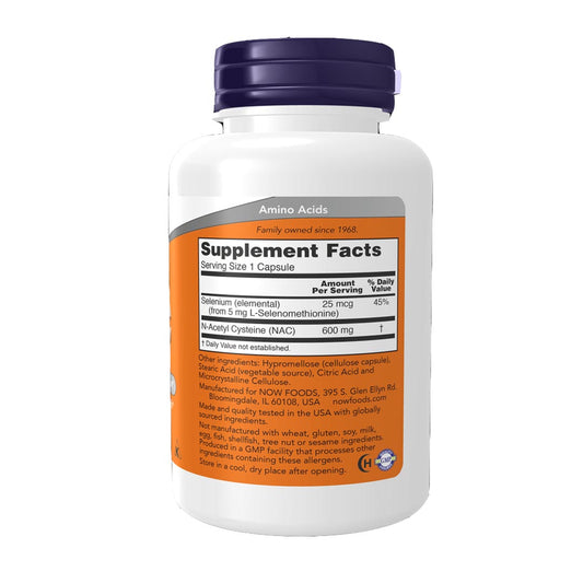 NOW NAC N-Acetyl Cysteine 600 mg Supplement Facts