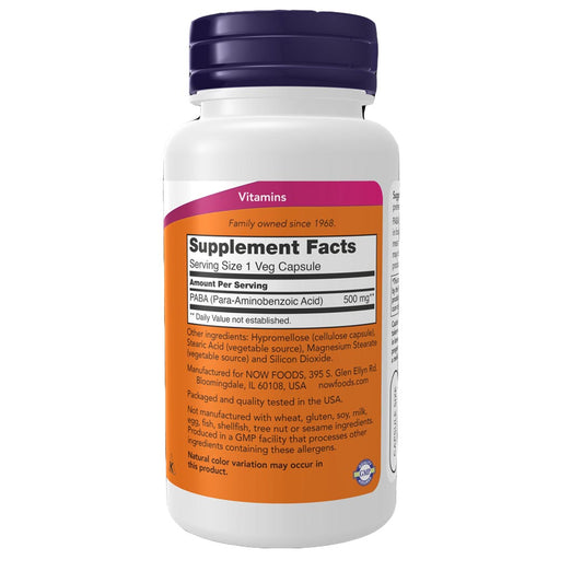 NOW PABA 500mg Supplement Facts