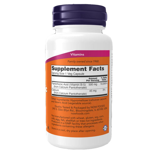 NOW Pantothenic Acid 500mg Supplement Facts