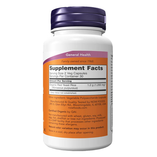 NOW Red Yeast Rice 600mg Supplement Facts