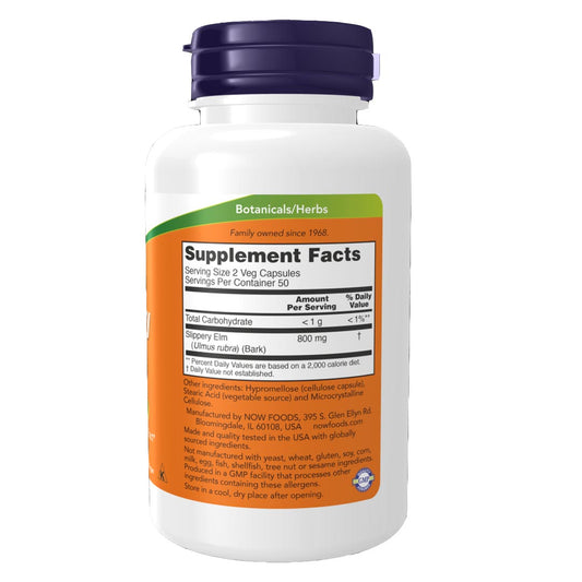NOW Slippery Elm 400mg Supplement Facts