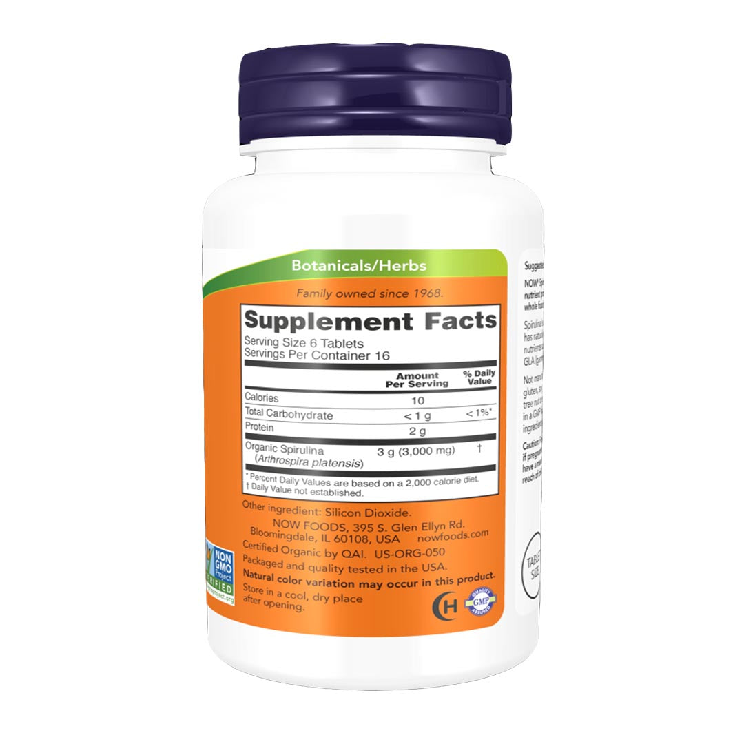 NOW Spirulina 500mg Supplement Facts