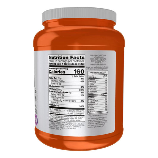 NOW Sports Pea Protein Creamy Chocolate Powder, 2 lbs Nutrition Facts