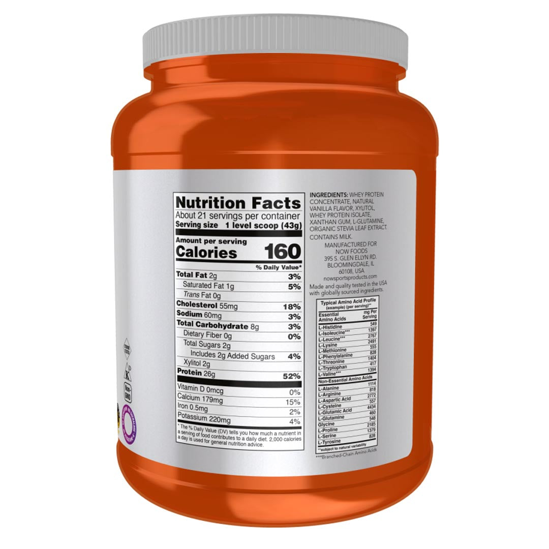 NOW Sports Whey Protein Creamy Vanilla Powder, 907g Nutrition Facts