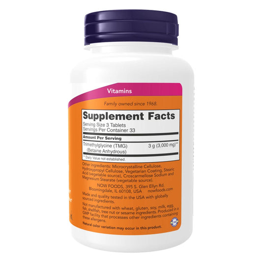 NOW TMG Betaine 1000mg Supplement Facts