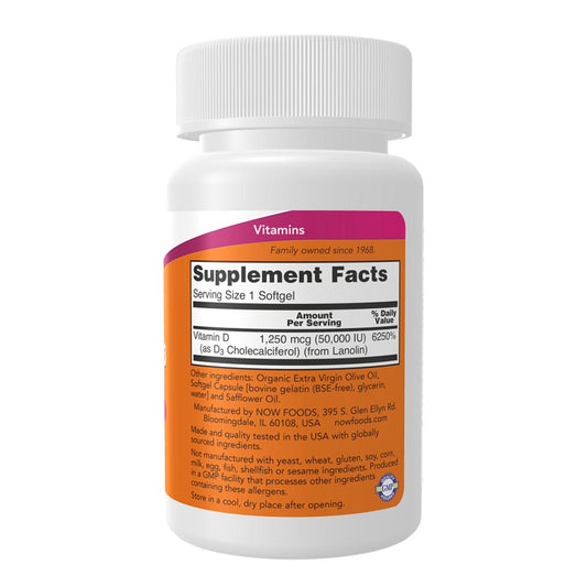 NOW Vitamin D-3 50,000IU Supplement Facts