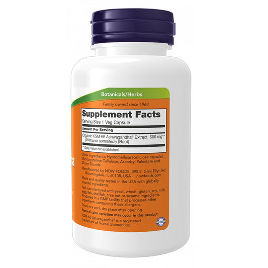 Now KSM-66 Ashwagandha 600mg Supplement Facts