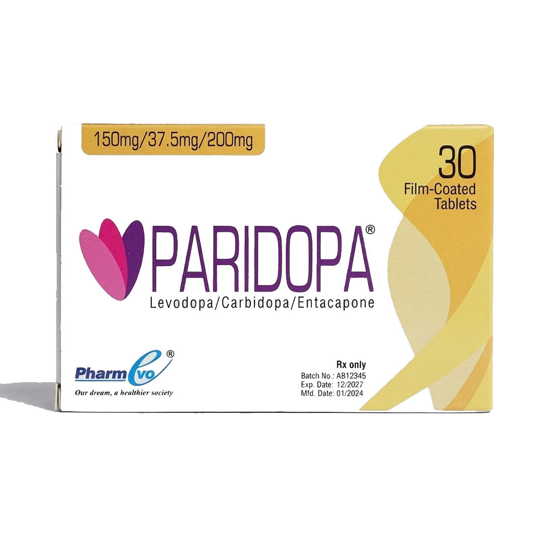 Paridopa (Levodopa/Carbidopa/Entacapone) 150/37.5/200 mg, 30 Ct - PharmEvo