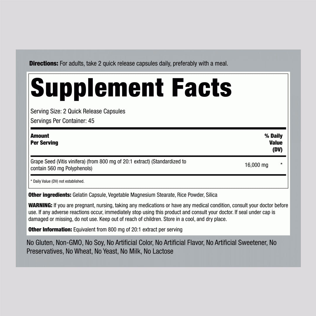 Piping Rock Grape Seed Extract 16000mg_ Supplement Facts