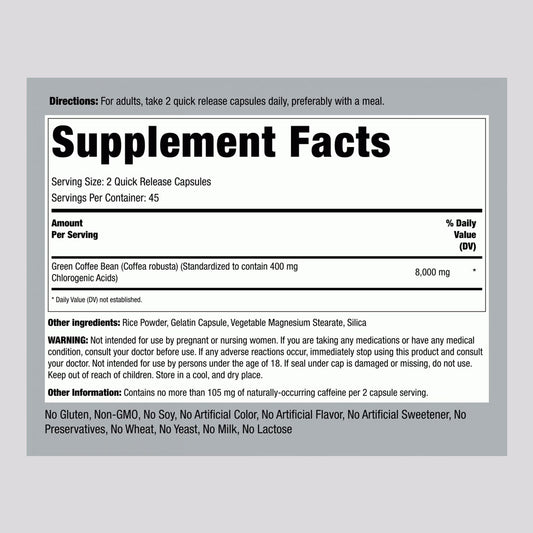 Piping Rock Green Coffee Bean Extract 400 mg Supplement Facts