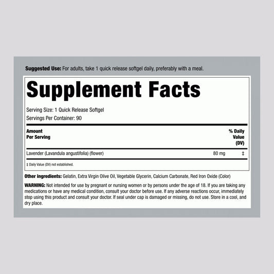 Piping Rock Lavender Calm Supplement Facts