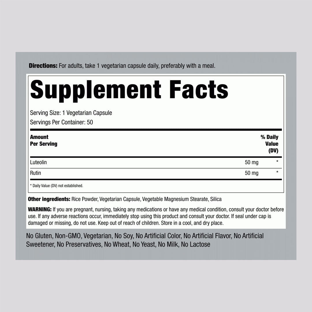 Piping Rock Luteolin Complex with Rutin 100mg Supplement Facts