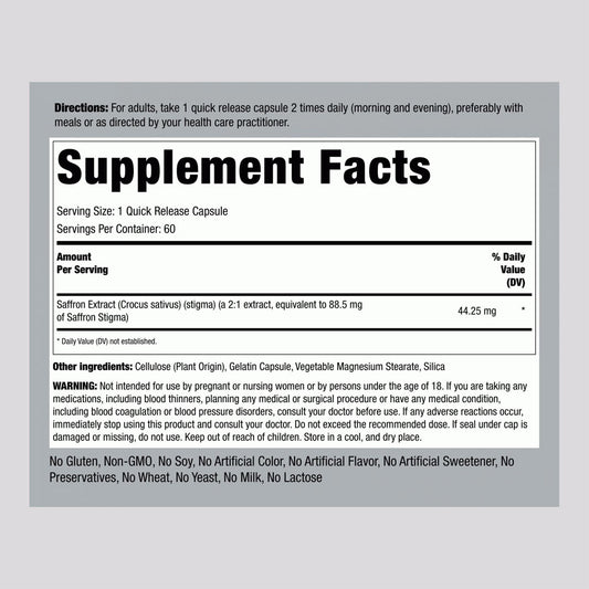 Piping Rock Saffron Extract Supplement Facts