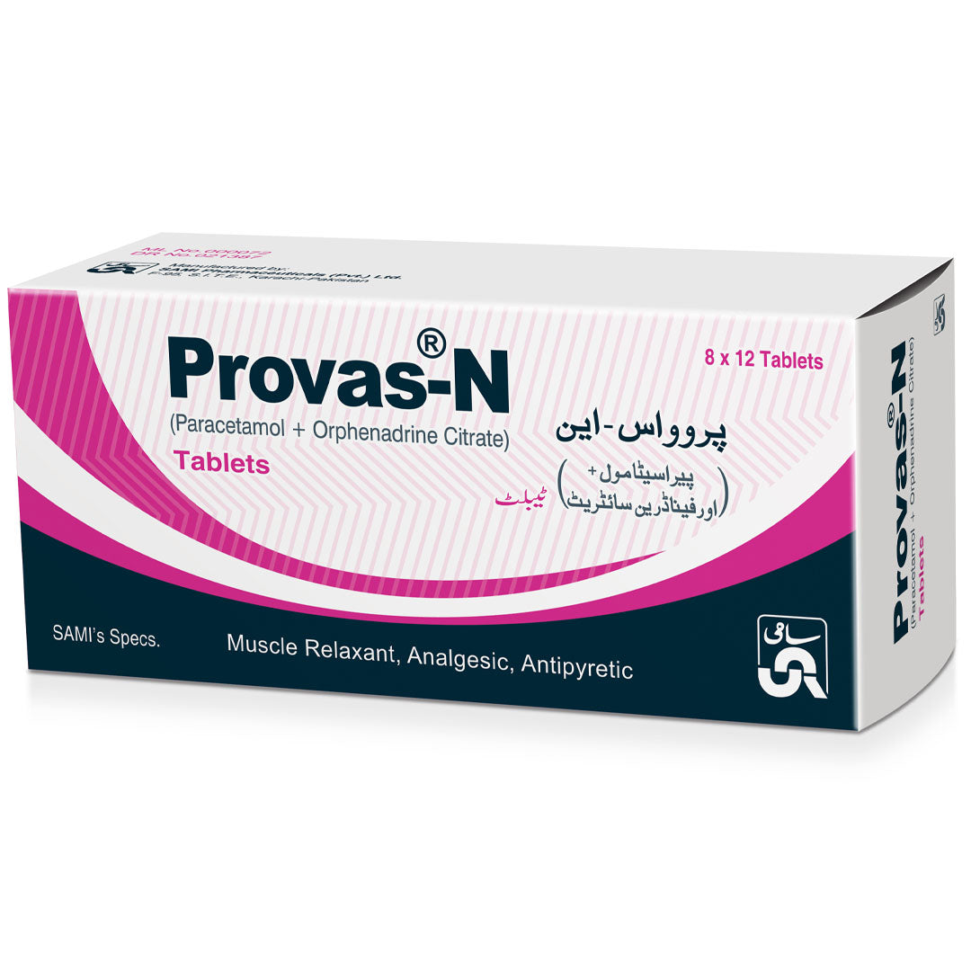 Provas-N (Paracetamol+Orphenadrine Citrate) 450mg+35mg, 96 Ct - Sami Pharma