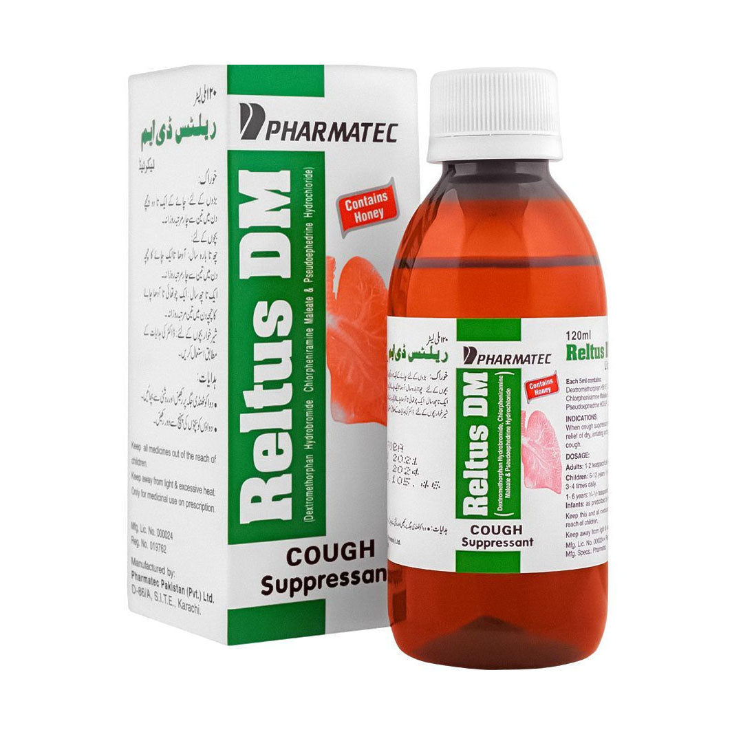 Reltus DM Suppressant Cough Syrup, 120ml - Pharmatec