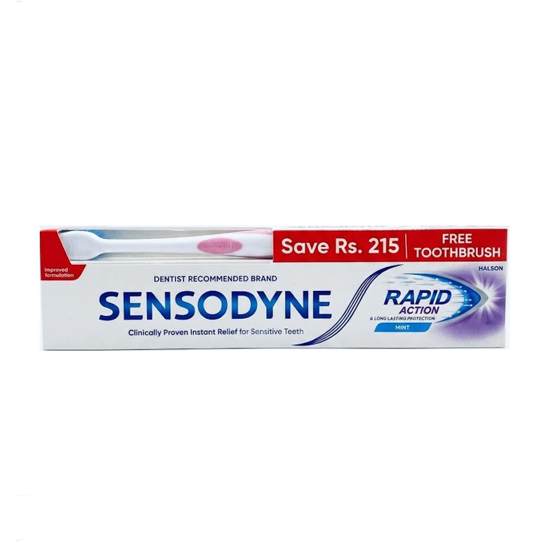 Sensodyne Rapid Action & Long Lasting Protection Toothpaste With Free ToothBrush, 100g