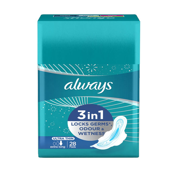 Always 3-in-1 Ultra Thin (Extra Long) Sanitary Pads, 28 Ct - My Vitamin Store