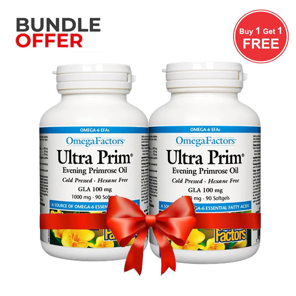 Bundle Pack - Buy Natural Factors Ultra Prim Evening Primrose Oil 1000mg, 90 Ct Get 1 Pack Free - My Vitamin Store